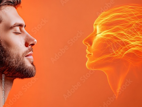 Profile shot of a person with glowing light energy emanating from their head, symbolizing enlightenment and mental clarity