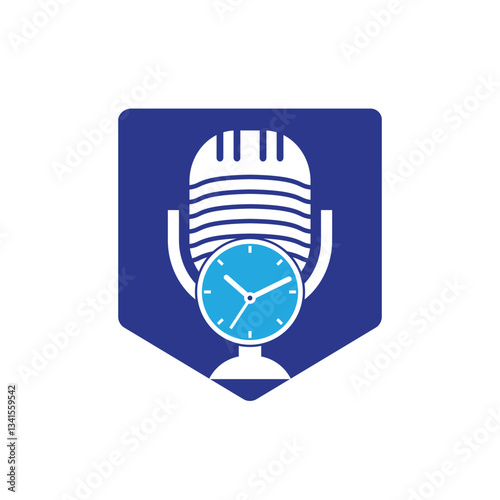 Podcast time vector logo design template.