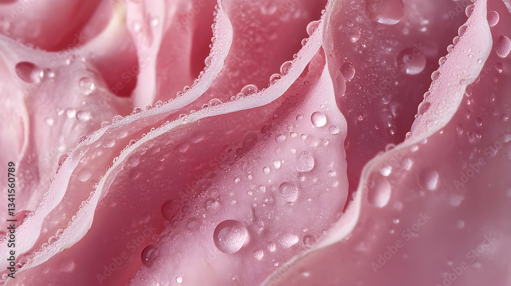A close-up of the soft, velvety petals of a pink rose covered in delicate water droplets.
A close-up of the soft, velvety petals of a pink rose covered in delicate water droplets.