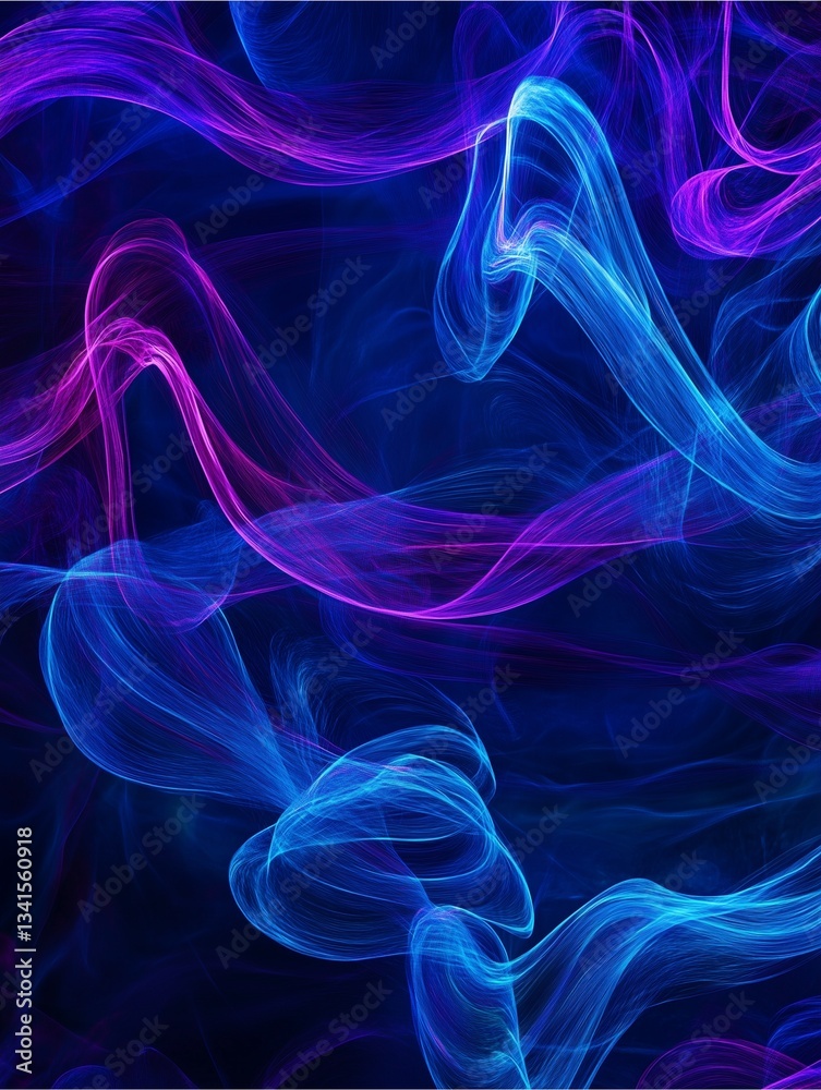 Fototapeta premium Abstract smoke trails: Enigmatic waves of vibrant, swirling smoke in shades of blue and violet weave a mesmerizing pattern, evoking a sense of mystery and ethereal beauty.