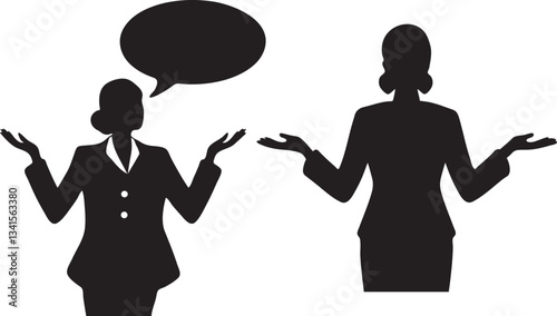 Two business women in silhouette, expressing uncertainty or a lack of knowledge.