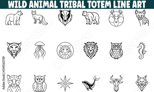 Wild Animal Tribal Totem Line Art Tattoo Design Collection