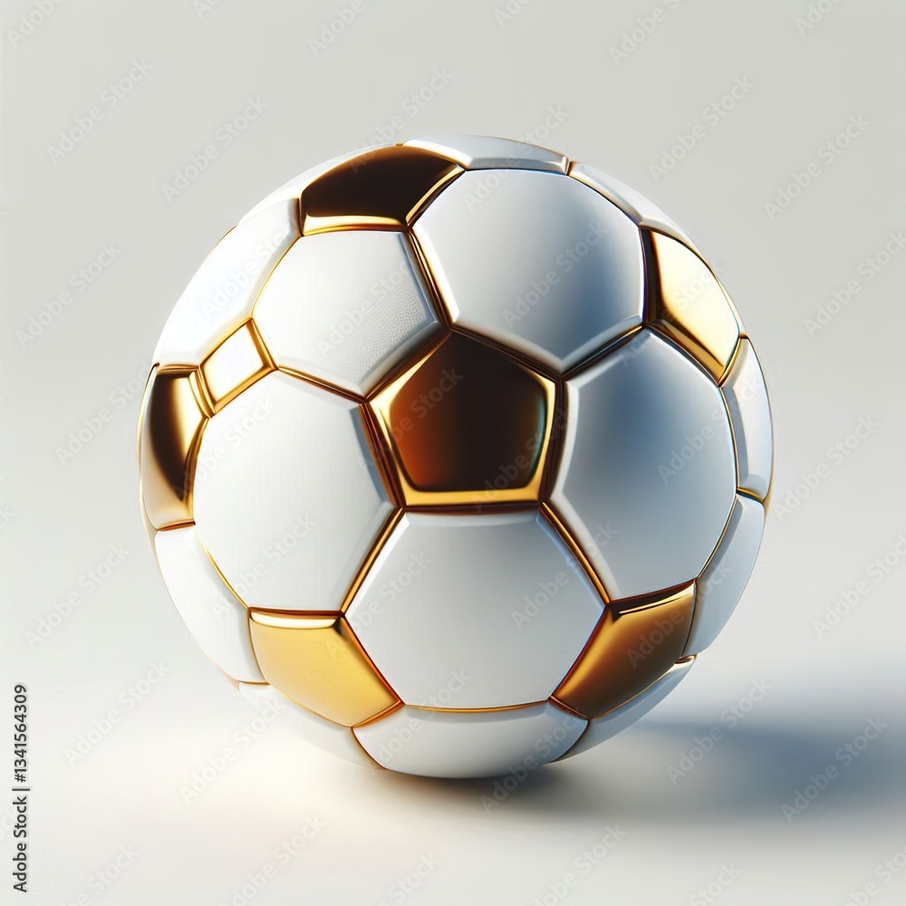 Fototapeta premium A 3d Realistic White and gold soccer ball for sport on a white background