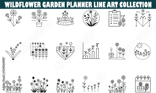 Wildflower Garden Planner Line Art Collection for Gardening