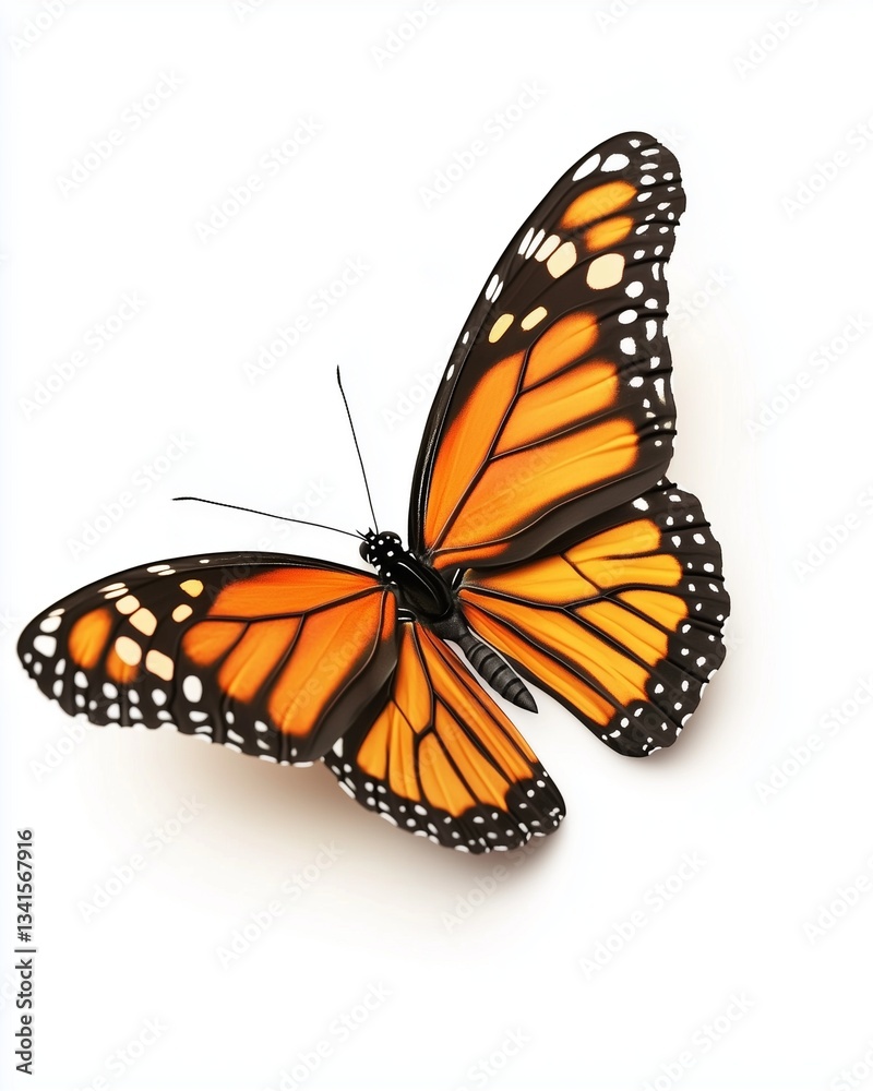 Obraz premium Monarch Butterfly: A close-up, studio shot of a vibrant monarch butterfly showcasing intricate patterns and textures, presenting an example of nature's artistry.
