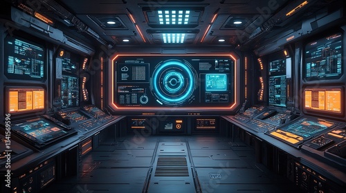 Fototapeta Naklejka Na Ścianę i Meble -  Futuristic spaceship control room interior.