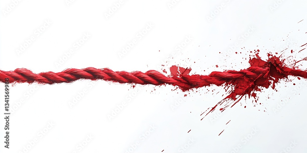 Red Twisted Rope with Artistic Paint Splatter on a White Background : Generative AI