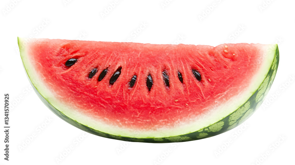 A vibrant slice of watermelon displays its juicy red flesh A vibrant slice of watermelon displays its juicy red flesh