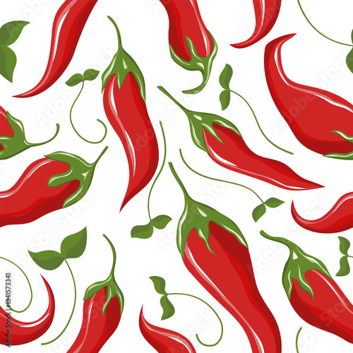Seamless pattern with chili peppers. Paprika, vegetables.