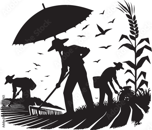 Bold in black Farm Labor Silhouette vector for Labor Day.