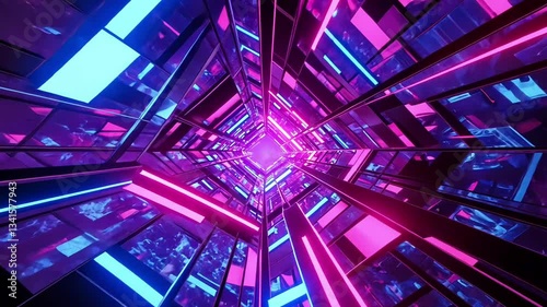 Abstract background featuring a futuristic neon tunnel with pink and blue lights