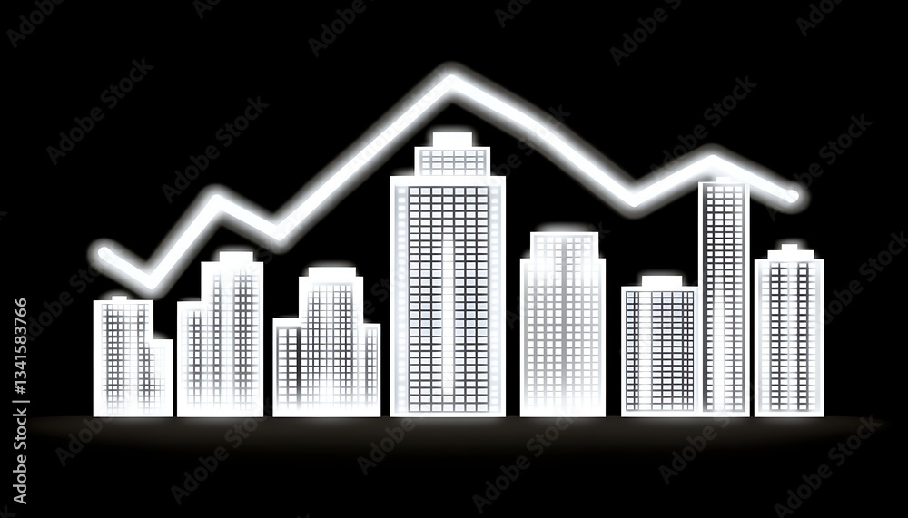 Fototapeta premium Cityscape Recession: Economic Downturn Graph.