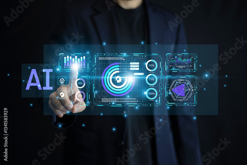 Obraz na płótnie AI-driven business solutions enhance data analytics, optimize decision-making, and improve security for smarter and more efficient operations. w salonie