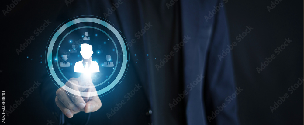 Businessman Integrating CRM with AI and machine learning allows businesses to predict customer needs and automate tailored recommendations. Customer relation ship management.