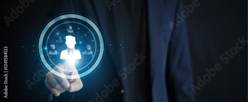 Obraz na płótnie Businessman Integrating CRM with AI and machine learning allows businesses to predict customer needs and automate tailored recommendations. Customer relation ship management. w salonie