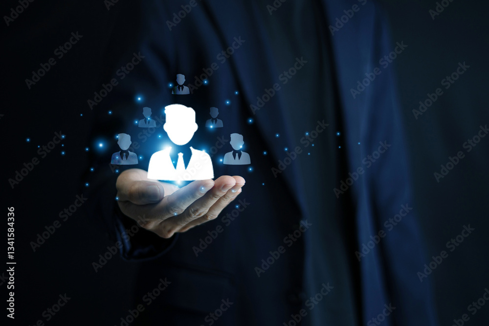 Businessman using CRM to analyze customer behavior allows businesses to refine marketing strategies and boost sales effectively. Customer relationship management concept.