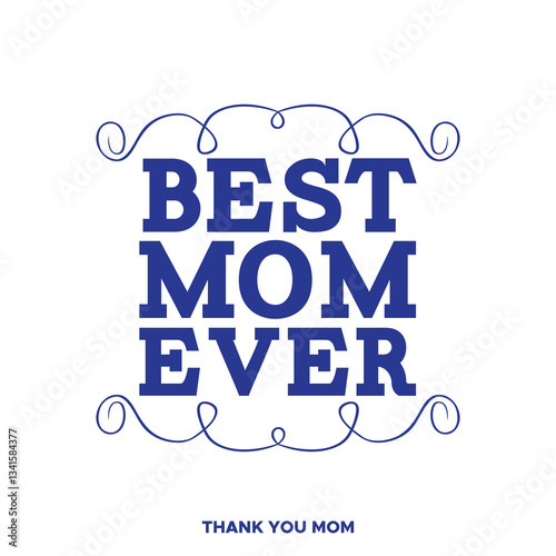 Thank you Mom hand drawn lettering. Happy Mother's day. Floral frame. Template for, banner, poster, flyer, greeting card, web design, print design. Vector illustration.