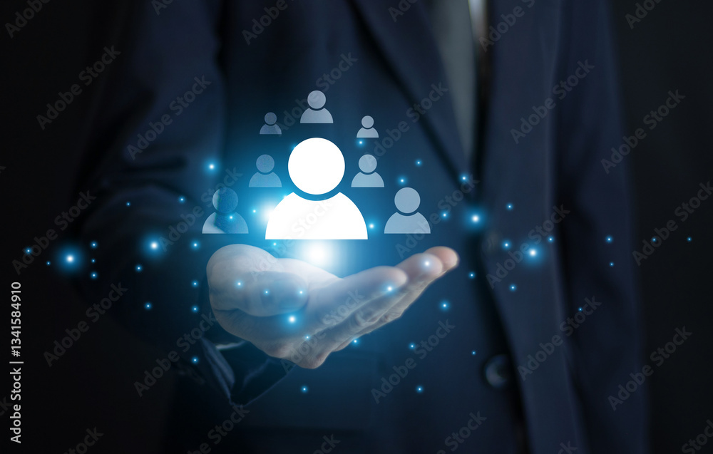 Businessman Integrating CRM with AI and machine learning allows businesses to predict customer needs and automate tailored recommendations. Customer relation ship management.
