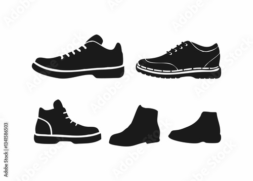 Vector Illustration graphic features a collection of different shoe silhouettes.