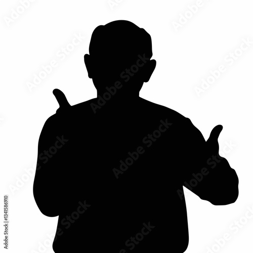 Elderly man giving thumbs up silhouette against white background, positivity
