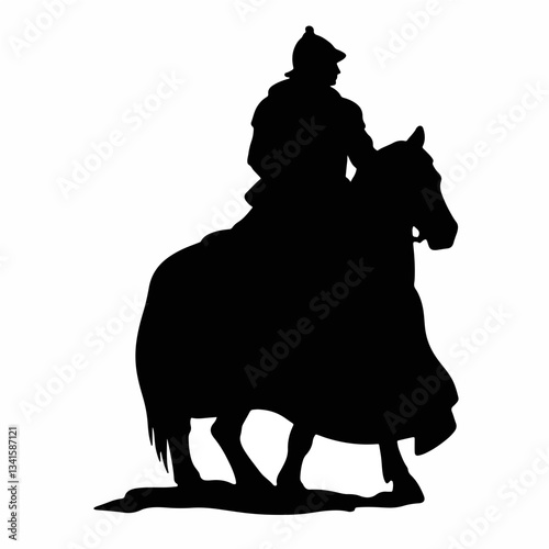 Crusader knight silhouette riding horse, heroic journey