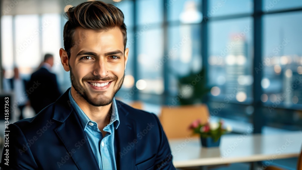 Obraz premium Smiling adult businessman in office
