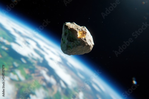 Asteroid approaching Earth; space background