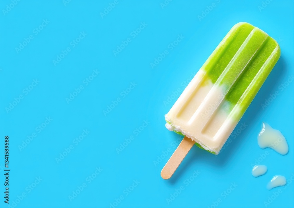 Creamy lime popsicle on blue background. Summer refreshment Creamy lime popsicle on blue background. Summer refreshment