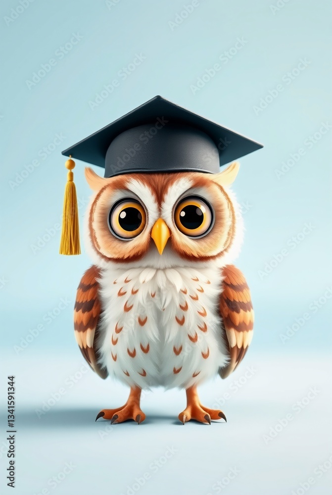 Obraz premium Cute Cartoon Owl in Graduation Cap Celebrating Academic Achievement