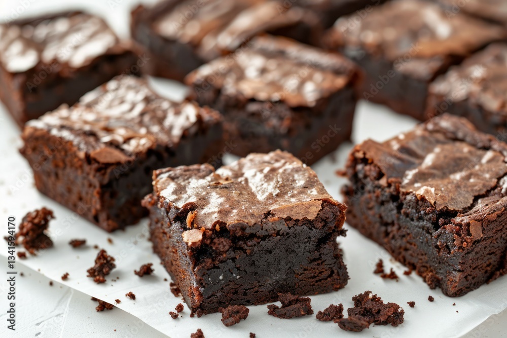 Decadent chocolate brownies on white plate. Neural network AI generated Decadent chocolate brownies on white plate. Neural network AI generated