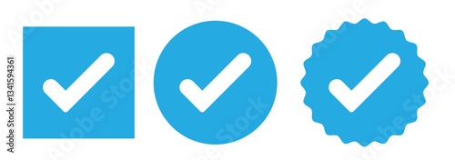 Blue check mark icon. Check mark vector icon. Checkmark Illustration. Vector symbols set ,blue checkmark isolated on white background. Correct vote choise isolated symbol.