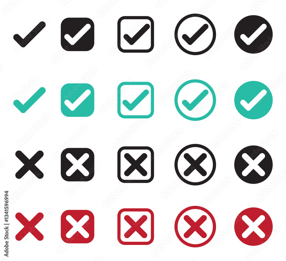 check mark and red cross icon set. Circle and square. Checkmark Illustration. Vector symbols set ,checkmark. Vector illustration. check mark and red cross icon set. Circle and square. Checkmark Illustration. Vector symbols set ,checkmark. Vector illustration.