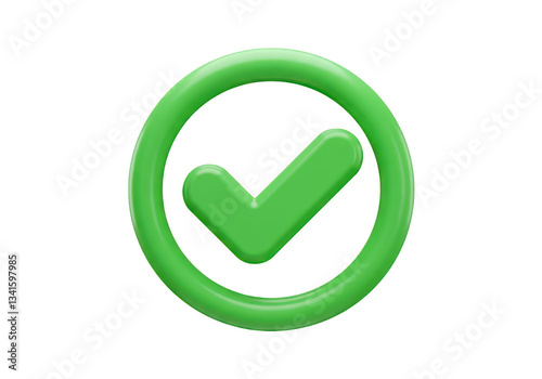 Free Download A 3D illustration of a bold glossy green check mark inside a circular frame isolated on transparent background - GFXLoad