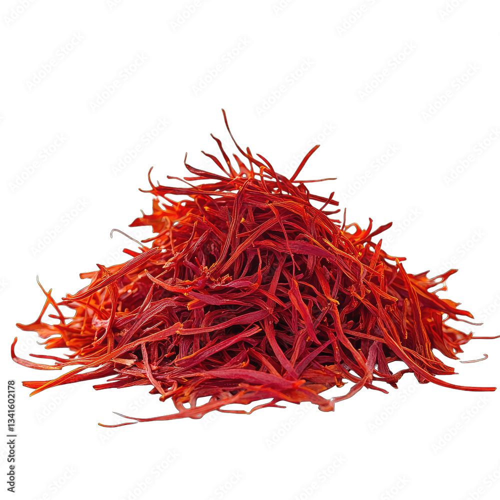 Fototapeta premium A small mound of fresh saffron threads with deep red hues and delicate strands.