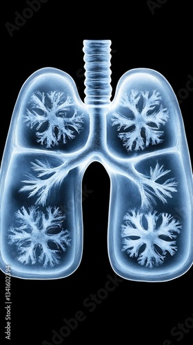 Detailed view of human lungs showcasing the intricate bronchial tree and alveoli structure in a medical illustration