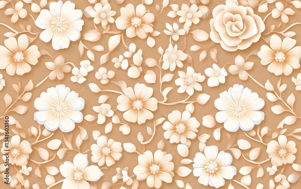 Delicate lace-inspired floral motifs in soft vintage tones, creating an elegant and timeless pattern