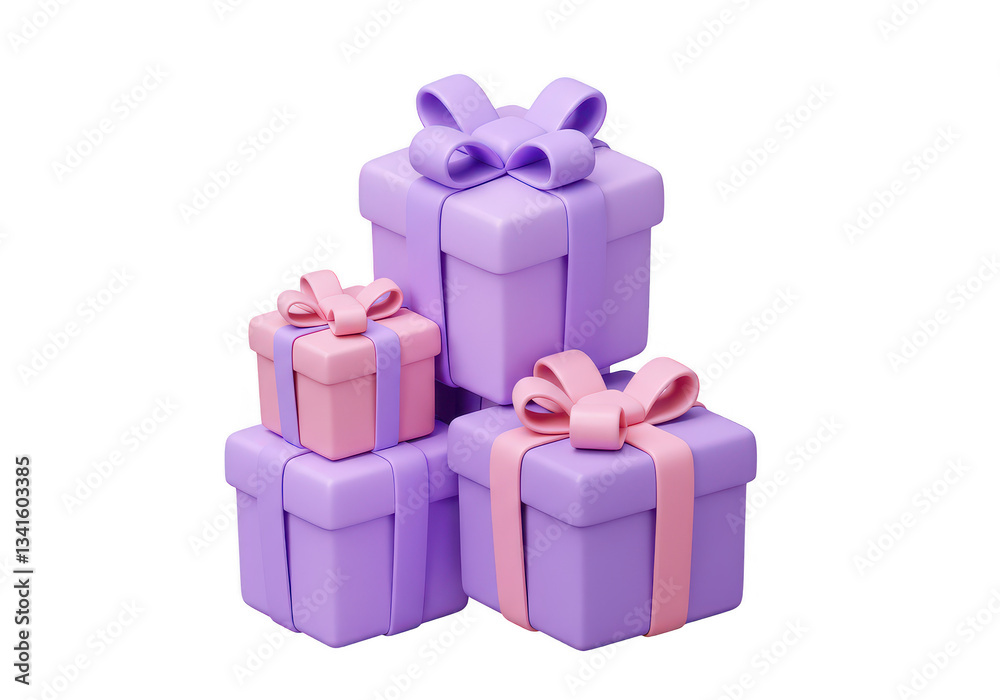 Fototapeta premium A 3D illustration of a stack of pastel colored gift boxes isolated on transparent background