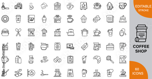 Coffee Shop icon pack | Detailed Outline | Editable Stoke 60 icon | Victor illustrator.