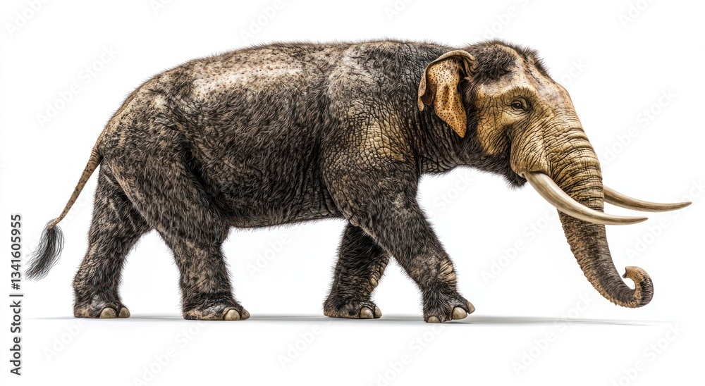 Fototapeta premium Realistic illustration of an elephant walking, showcasing intricate details and lifelike textures with elegant pose against a plain background.