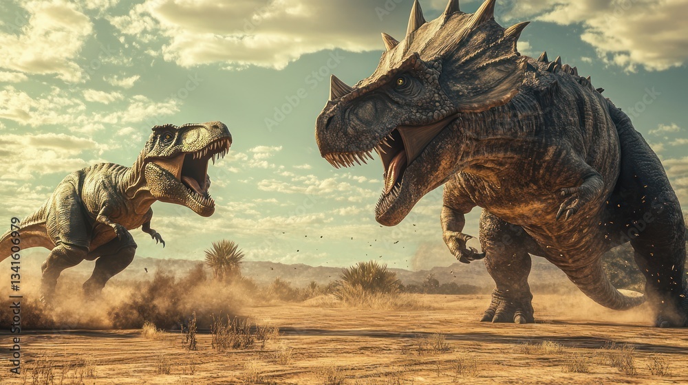Fototapeta premium Prehistoric beasts clash in desert