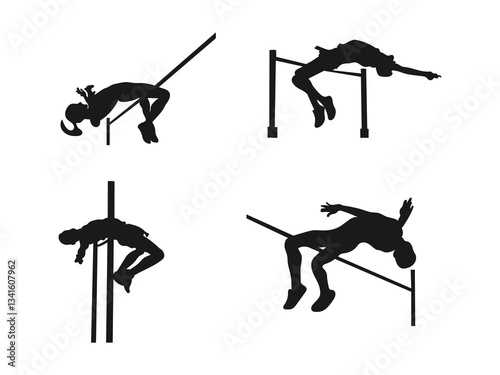 High jump athlete, isolated vector silhouette. High jump athletics, isolated vector silhouette, clipart, high jumper logo. sports jumping black silhouette. Vector isolated on a white background.