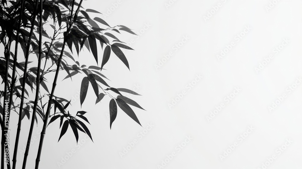 Naklejka premium Monochrome Bamboo Plant Against White Background