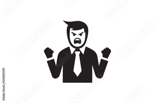 black and white color angry man icon vector silhouette illustration 
