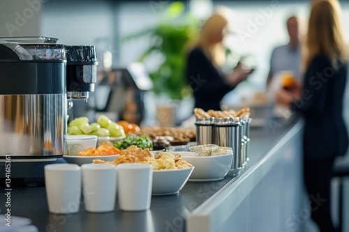 Refreshing Coffee Break with Delicious Snacks and Healthy Options in Modern Office Environment