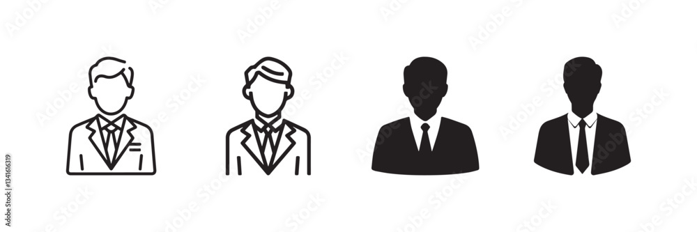 Businessman Avatar Icon Set Professional Male Silhouette and Outline Vector Businessman Avatar Icon Set Professional Male Silhouette and Outline Vector