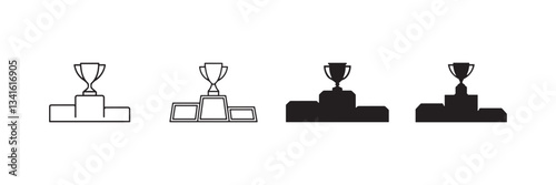 Trophy Podium Icon Set Vector Black and White Minimalist Award Illustration