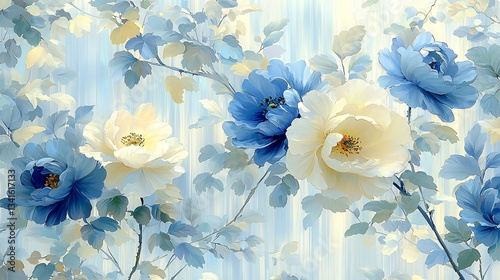 Blue and White Floral Painting Soft Elegant Design