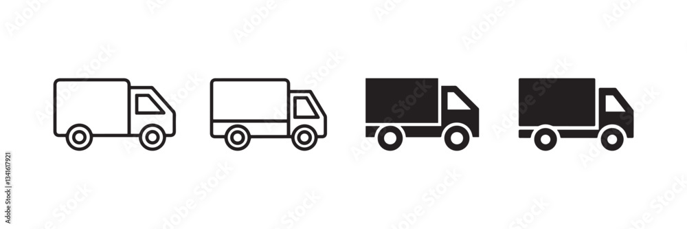 Minimalist Truck Vector Icon Set in Outline and Silhouette Style Minimalist Truck Vector Icon Set in Outline and Silhouette Style