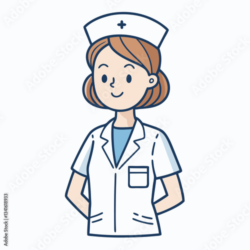 Smiling female nurse in white uniform looking at camera with hands behind back. Friendly healthcare professional with traditional cap Concept healthcare, medical services, nursing education