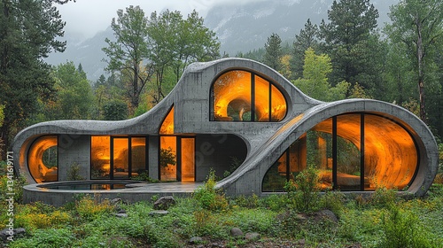 Sleek Minimalist Mountain Retreat Surrounded by Lush Nature and Dramatic Landscapes